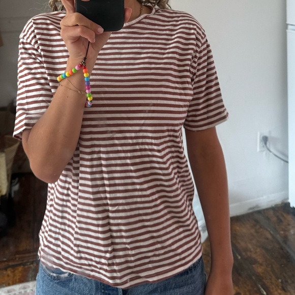 Mango striped short sleeve shirt. Brown stripes. Size S. Used in good condition. - Picture 2 of 3